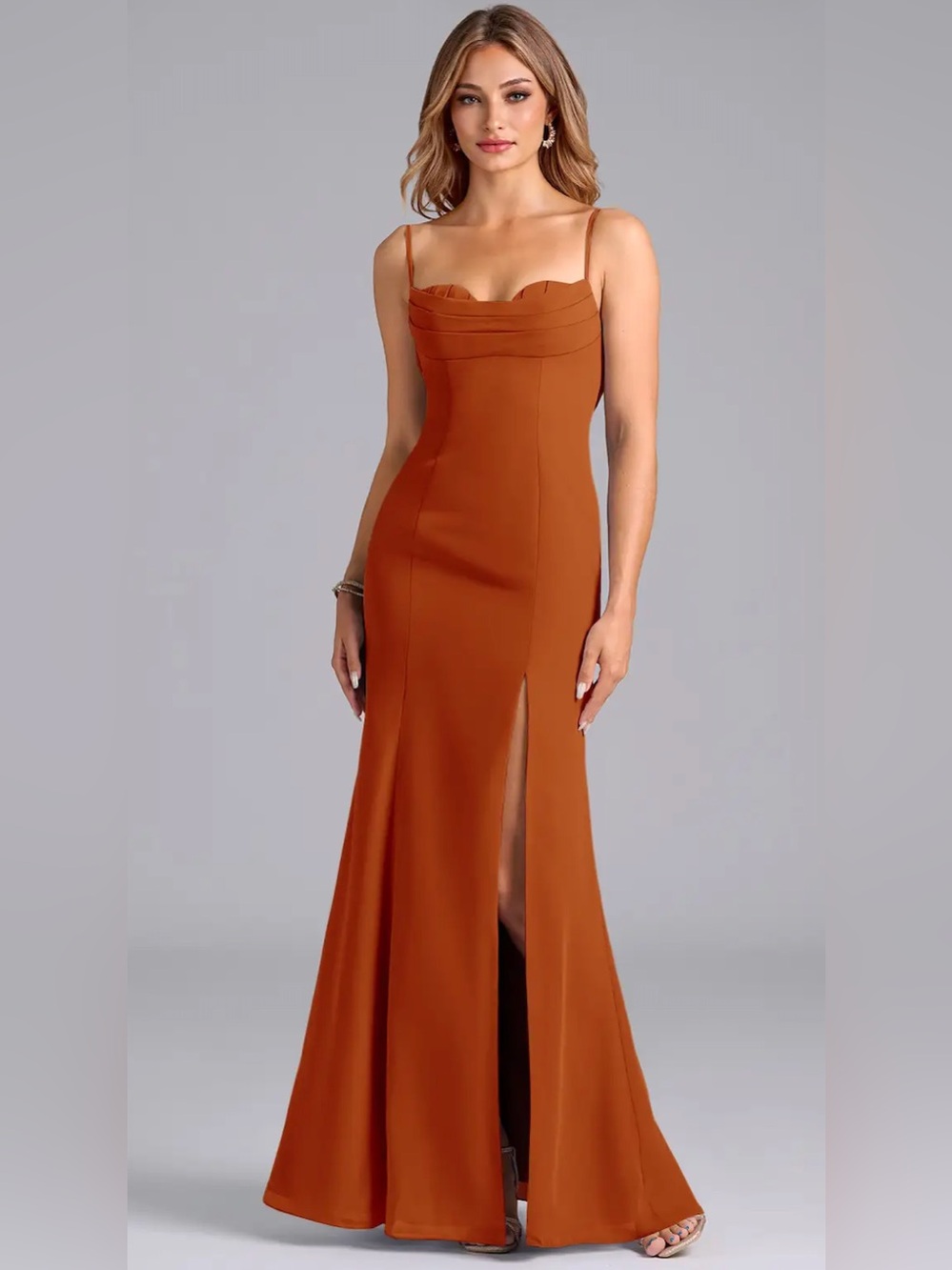 Azazie Copper Stretch Satin Mermaid Corset Dress